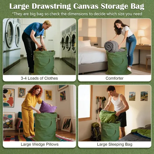 Miniatura 5 de Bolsa de Lona para Ropa Sucia de 33" x 35", Bolsa de Lavandería de Algodón Grueso con Asas y Cordón, Extra Grande de Servicio Pesado Lavable, Forro