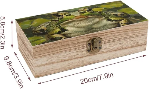 Miniatura 2 de Lily and Frog - Caja de almacenamiento de madera grande retro con tapa con bisagras, 7.9 x 3.9 x 2.3 pulgadas, caja de recuerdos, estuche