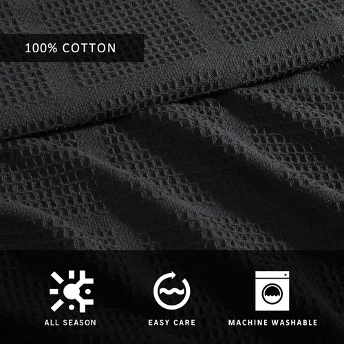 Miniatura 5 de Kenneth Cole - Manta tamaño King, manta de algodón 100% texturizado de rejilla de gofre para cama o sofá, ligera y transpirable para comodidad Negro