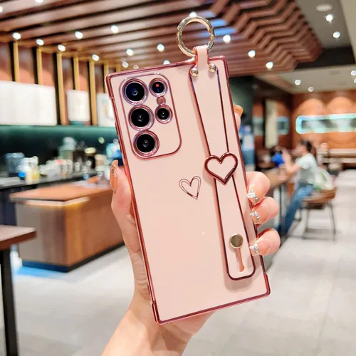 Miniatura 55 de ZTOFERA Funda diseñada para Samsung Galaxy S20 FE 5G, borde chapado de lujo, patrón de corazones de amor con pulsera y función atril, protección