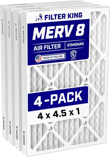 Filter King Filtro de aire 4x4.5x1 (MERV 8) (paquete de 4) Filtros de horno de CA para control de polvo y alergias, fabricados en EE. UU., HVAC,