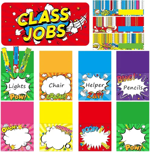 Miniatura 14 de Zonon Class Jobs Tablero de Anuncios Colorido para Trabajos de Clase Conjunto de Gráfico de Bolsillos Ayudante del Maestro Decoración de Pizarra