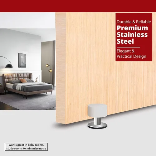Miniatura 5 de Topes de puerta con calcomanías adicionales, tope de puerta autoadhesivo con goma blanca y cuerpo de acero inoxidable, parachoques de puerta Blanco