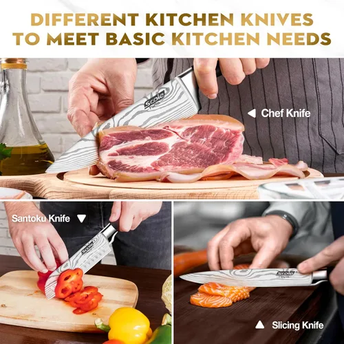 Miniatura 4 de SCOLE® Juego de cuchillos de cocina ultra afilados de acero inoxidable 1.4116 alemán de alta calidad, mango ergonómico, juego de cuchillos