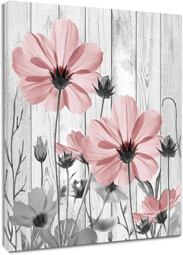 MEUNEAR Lienzo decorativo de pared con flores silvestres rosas y grises para sala de estar, pintura abstracta de plantas rústicas para dormitorio de