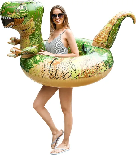 Miniatura 6 de FindUWill Flotadores inflables de piscina de dinosaurio de 62 pulgadas, flotadores inflables de piscina, flotadores de tubo para piscina, juguetes