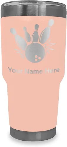 Miniatura 8 de LaserGram Vaso aislado al vacío de 20 onzas, bola de boliche y alfileres, grabado personalizado incluido (negro)