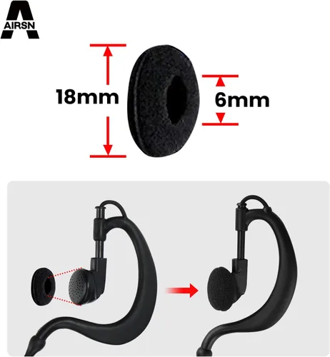 Miniatura 2 de Paquete de 10 almohadillas de repuesto para auriculares de 0.71 pulgadas, auriculares, radio bidireccional Walkie Talkie