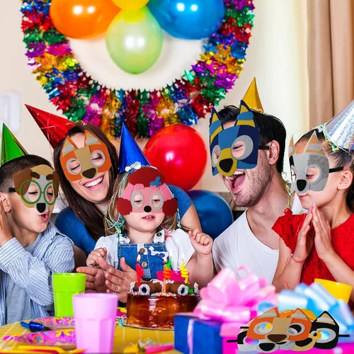 Miniatura 2 de YALARY 24 Paquetes Máscaras de Fieltro Azules de Cachorro Perro para Niños, Suministros de Fiesta Temática de Cachorro Perro Favores de Fiesta