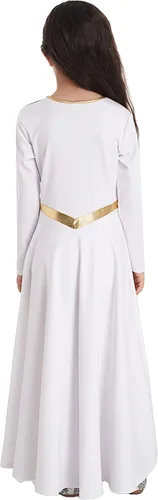 Miniatura 2 de CHICTRY Vestido de baile de alabanza litúrgica metálico para niños y niñas, manga larga, bloque de color, disfraz de adoración lírica, ropa de baile