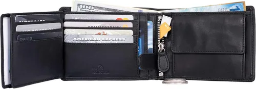 Miniatura 2 de DiLoro Italia - Cartera de cuero para hombre, tamaño completo, plegable, con cremallera, con protección RFID
