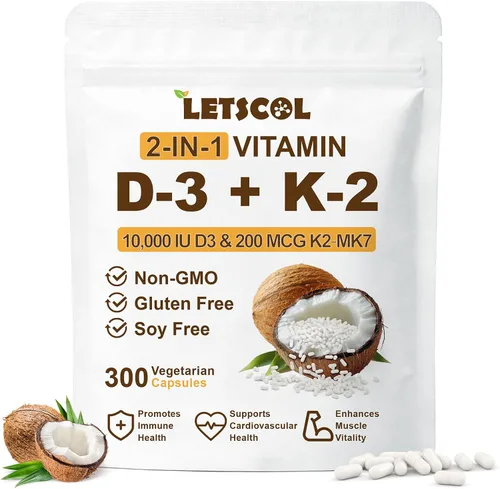 Miniatura 8 de Suplemento de vitamina D3 K2 2 en 1 Softgel, vitamina D3 10000 UI y vitamina K2 200 mcg, K2 MK7 con suplemento de vitamina D3 que apoya la salud