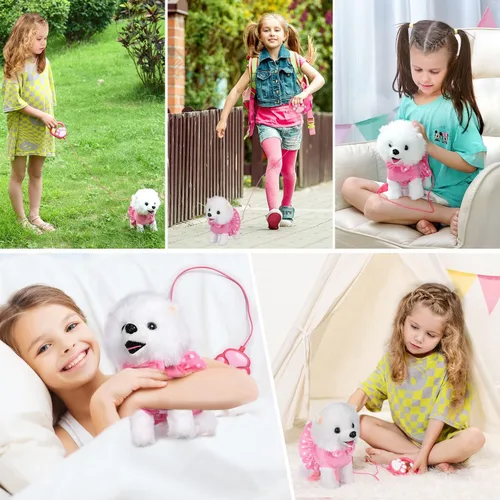 Miniatura 5 de WorWoder - Juguete de perro interactivo de felpa electrónico que canta, camina y ladra con control remoto y correa para niños, regalos para bebés