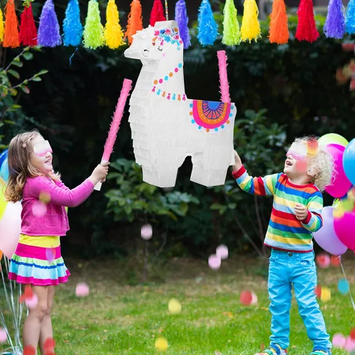 Miniatura 6 de Wettarn Fiesta de piñata de llama para suministros de fiesta mexicana, incluye palo de piñata y venda, confeti para celebraciones de cumpleaños