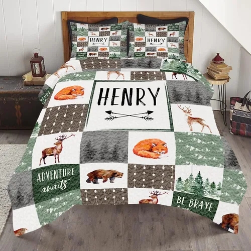 Miniatura 13 de ENCYCOM Edredón personalizado de oso bosque, edredón de animales del bosque, mejor juego de edredón decorativo único para cama colgante en la pared
