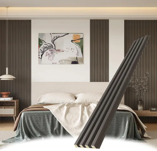 Miniatura 9 de POHARE WPC - Paneles de pared de listones, 8 unidades de 95 x 6 pulgadas, listones decorativos de madera acústica para pared y techos, paneles