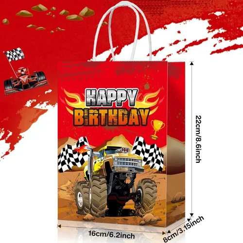 Miniatura 2 de Pajean 16 bolsas de regalo de fiesta de camiones de monstruos, camiones de carreras, regalo de papel, bolsas de dulces para suministros temáticos