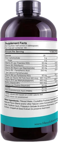 Miniatura 6 de Life Solutions Liquid Super B Complex -32 oz Aumenta naturalmente los niveles de energía de tu cuerpo