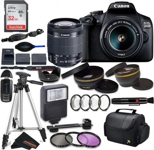 Canon Intl. EOS 2000D (Rebel T7) Cámara DSLR con lente Canon EF-S 18-55 mm F3.5-5.6 III y paquete de accesorios profesionales de Sunshine Photo...