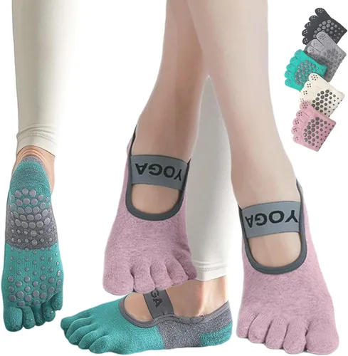 Miniatura 9 de CHUNFO Calcetines de agarre para mujer, calcetines de yoga para pilates, antideslizantes, teñido anudado, coloridos, de algodón, de compresión