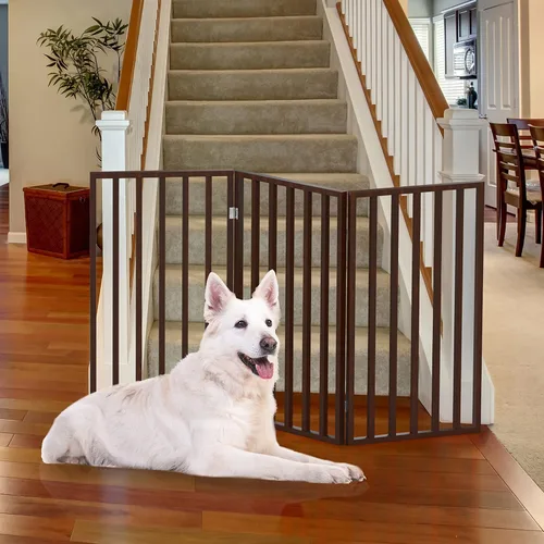 Miniatura 2 de Puerta para Mascotas de Interior - Puerta Plegable de 3 Paneles para Perros para Escaleras o Entradas - Cerca Independiente para Mascotas de 54x32