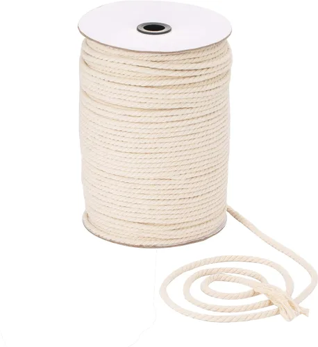 Cordón de macramé de 0.197 in x 164 yardas, cuerda de macramé 100% algodón natural | Cuerda de algodón trenzado de 3 hebras para colgar plantas