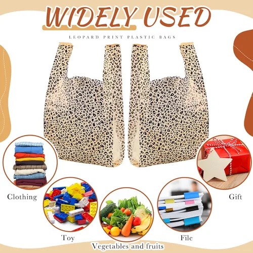 Miniatura 4 de Fulmoon 100 bolsas de plástico con estampado de leopardo, bolsas de plástico para mercancía con asas, bolsa de embalaje para pequeñas empresas