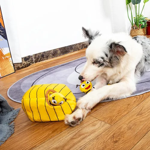 Miniatura 6 de Hollypet Hide and Seek - Juguete chirriante para perro, rompecabezas interactivo diseñado para cachorros, juguetes de peluche para cachorros, abejas