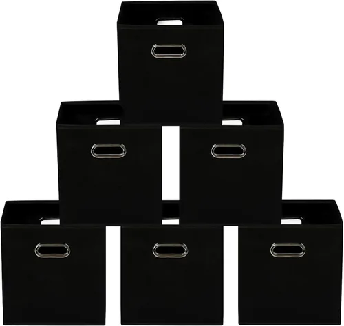 Miniatura 17 de Contenedores de almacenamiento de tela, organizadores de tela con asa, cubos plegables para almacenamiento de tela o accesorios, 11 x 11 x 11 Naranja