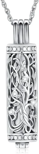 Miniatura 22 de shajwo Joyería de cremación cilíndrica, collar de cenizas de urna del árbol de la vida para mujeres y hombres, vial de cremación de cenizas