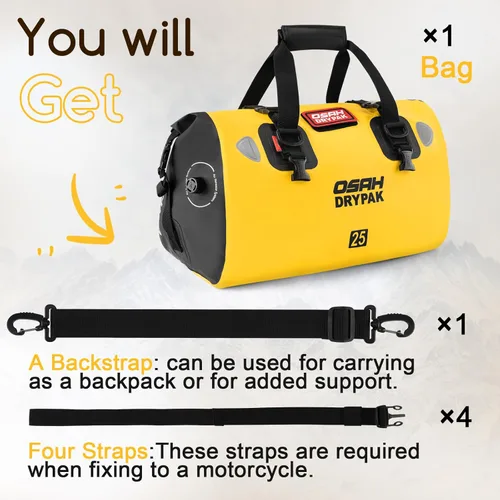 Miniatura 7 de OSAH DRYPAK Bolsa de lona impermeable – Bolsa seca para motocicleta con gran espacio de almacenamiento, bolsas de equipaje impermeables con bolsillo