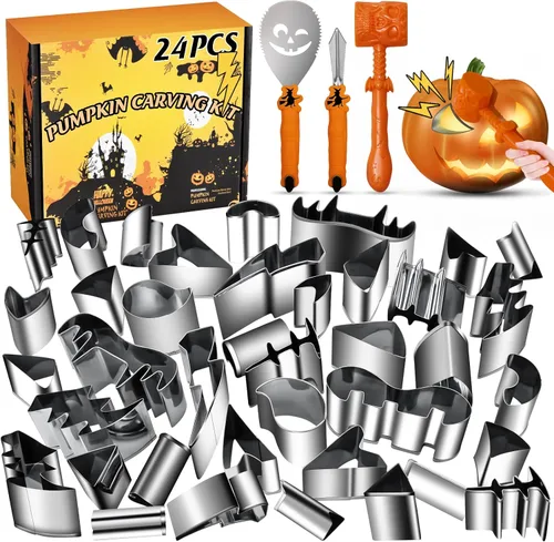Miniatura 7 de CHRYZTAL Kit de tallado de calabaza herramientas de Halloween, juego profesional de tallado resistente, acero inoxidable de doble cara herramienta