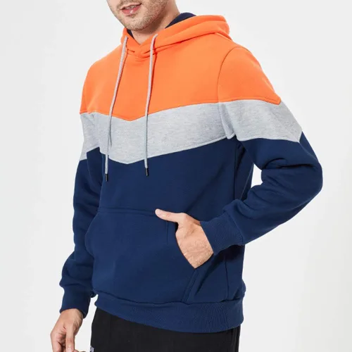 Miniatura 5 de Sudadera con manga larga estilo raglán en contraste, con forro polar, con capucha y bolsillo tipo canguro, para hombre