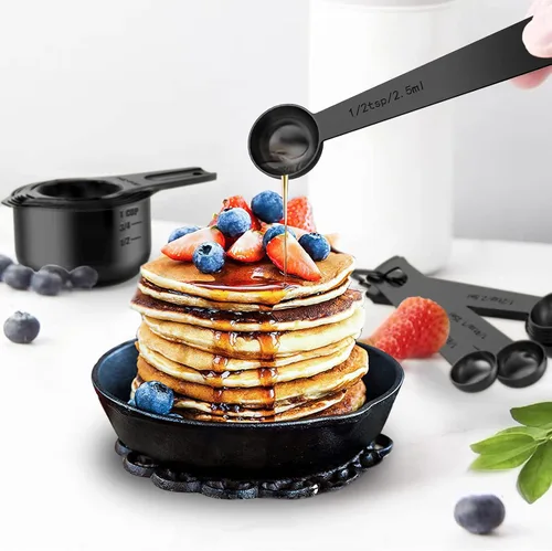 Miniatura 6 de Wildone - Juego de 21 tazas y cucharas medidoras de acero inoxidable, apilables de metal para cocinar y hornear, incluye 7 tazas, 9 cucharas y 5