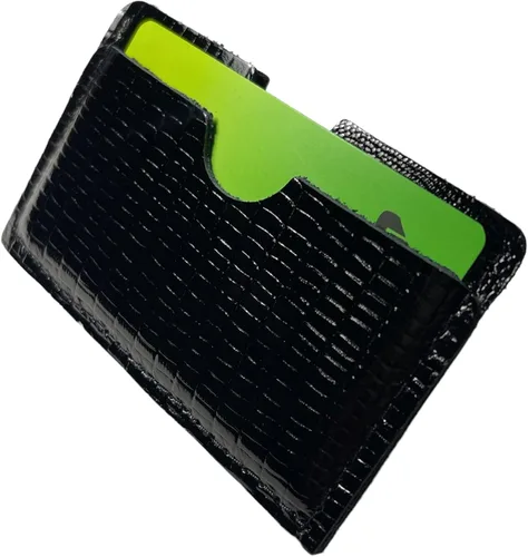 Miniatura 2 de Tarjetero de cuero real para tarjetas de crédito, hecho a mano, 100% piel de vaca auténtica, diseño de reptil en relieve, cocodrilo de lagarto
