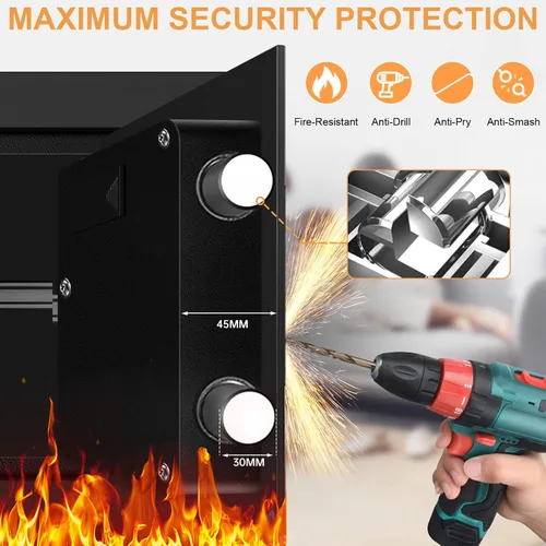 Miniatura 4 de Caja fuerte pequeña de 1.2 pies cúbicos ignífuga e impermeable para uso doméstico, caja de seguridad digital para el hogar con teclado programable