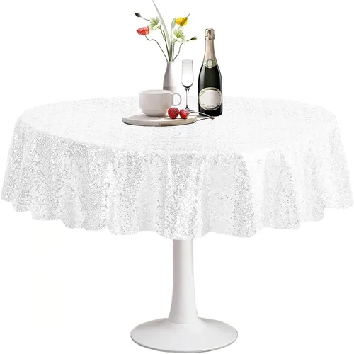 Miniatura 57 de Manteles redondos de lentejuelas negros para fiestas, de 121,9 cm, mantel redondo de purpurina ajustado, pequeño, lindo y dulce, para boda