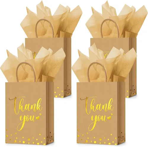 Tinlade 30 bolsas de regalo de agradecimiento con papel de seda dorado con asa para graduación, negocios, compras, boda, ducha, regalos de fiesta