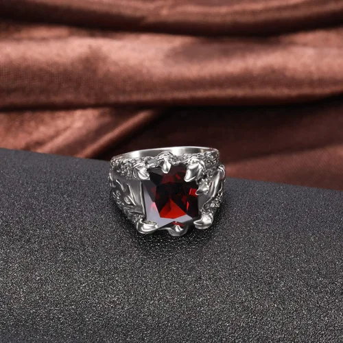 Miniatura 3 de Somen, anillo de acero inoxidable de hombre estilo gótico, con diseño de garra de dragón con piedra roja
