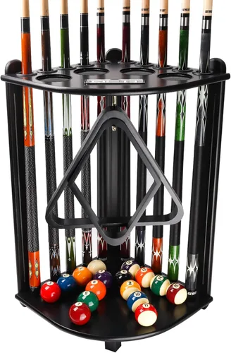 Miniatura 18 de GSE Games & Sports Expert Estantes para tacos de billar con soporte de suelo estilo esquinero con contadores de puntuación, contiene tacos de Caoba