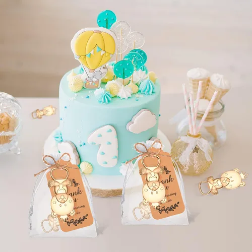 Miniatura 7 de 24 regalos de baby shower para invitados, abrebiberones, regalos de devolución de fiestas o recuerdos con etiquetas de regalo y bolsas blancas
