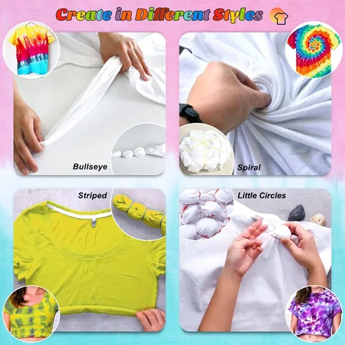 Miniatura 4 de Emooqi - Kit de teñido anudado de 32 colores, todo en 1, contiene 32 pigmentos de bolsa, bandas de goma, guantes, bolsa sellada, delantal y fundas