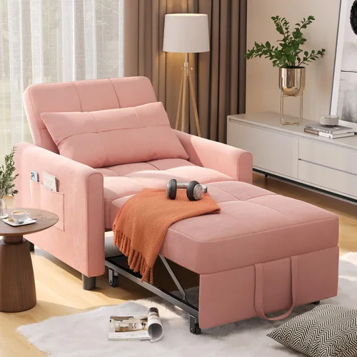 Miniatura 14 de Aiho Silla Cama Convertible, Sofá Cama 3 en 1 con Diseño Ajustable, Almohada y Bolsillo - Cama Extraíble para Apartamento, Gris Claro