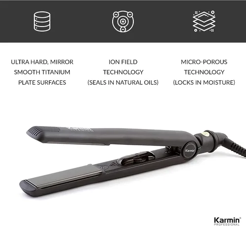 Miniatura 2 de KARMIN Plancha plana de titanio de 1 pulgada profesional iónico de iones negativos de cerámica alisadora de cabello, alisar, rizar, onda
