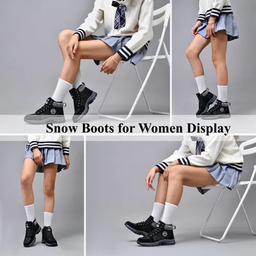 Miniatura 6 de Qiucdzi Botas de nieve de invierno para hombre, con forro de piel cálida, antideslizantes, para exteriores, zapatos de trekking antideslizantes