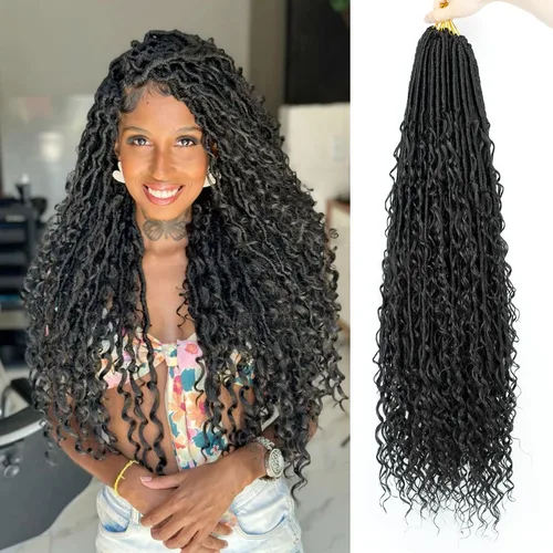 Miniatura 27 de 8 Paquetes de Rastas Falsas Bohemias de Ganchillo de 14 Pulgadas, Rastas Suaves de Ganchillo con Extremos Rizados, Pre-enrolladas, Cabello de 1B/27#