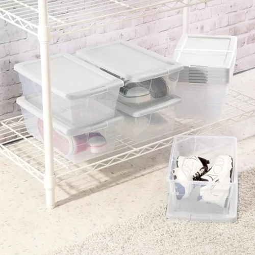 Miniatura 5 de Sterilite - Paquete de 12 cajas de almacenamiento apilables con tapas a presión; contenedor organizador de plástico resistente para armario, baño