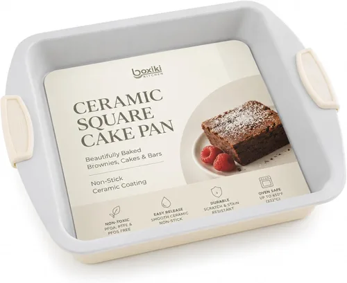 Miniatura 2 de Boxiki Kitchen Ceramic Square Cake Pan, 12x10x2 Inch Aluminized Steel Baking Pan, KFCC Korean Ceramic Coated Nonstick Bakeware, Heavy Duty Oven Safe
