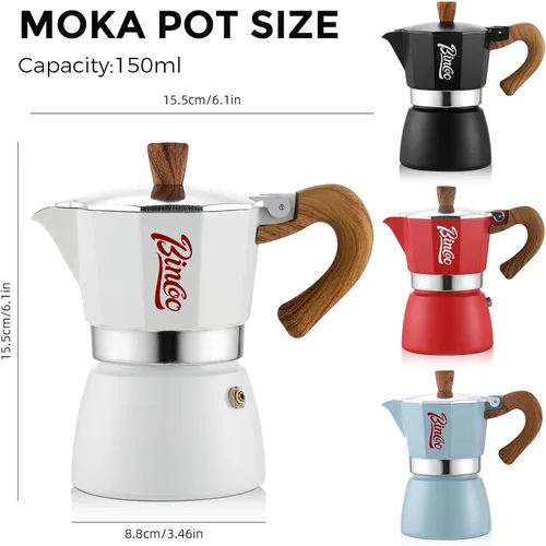 Miniatura 9 de Estufa para máquina de café expreso, olla Moka de 3 tazas, cafetera italiana clásica, válvula de seguridad individual (negro, 3 tazas)