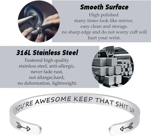 Miniatura 3 de Fesciory - Brazaletes inspiradores y motivadores para mujer, de acero inoxidable, con grabado personalizable y con texto en inglés Keep Going